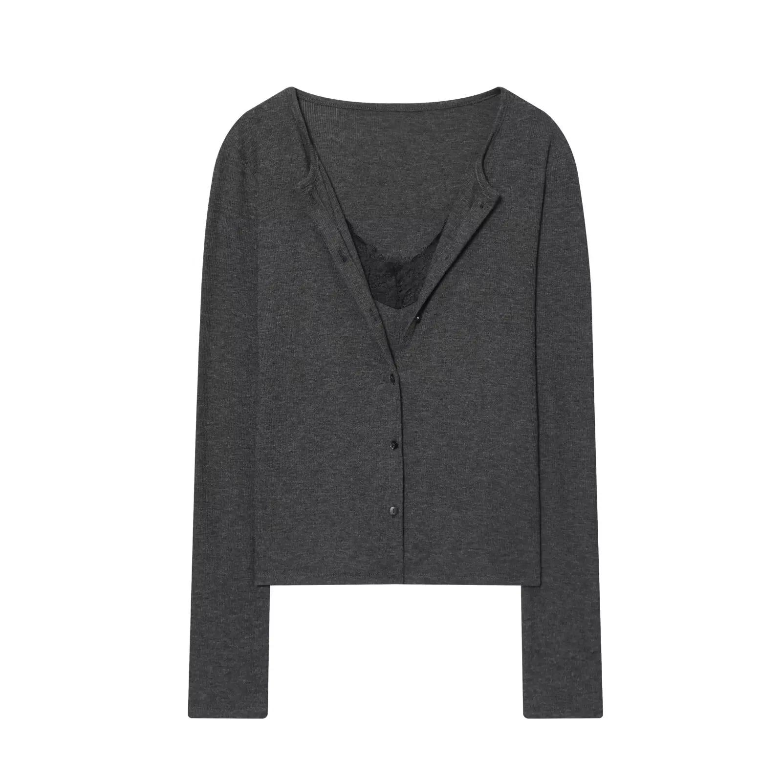 MUJER dentelle recadrée veste haut pour femme Vintage tricot Demi-saison vestes pour femmes boutonné