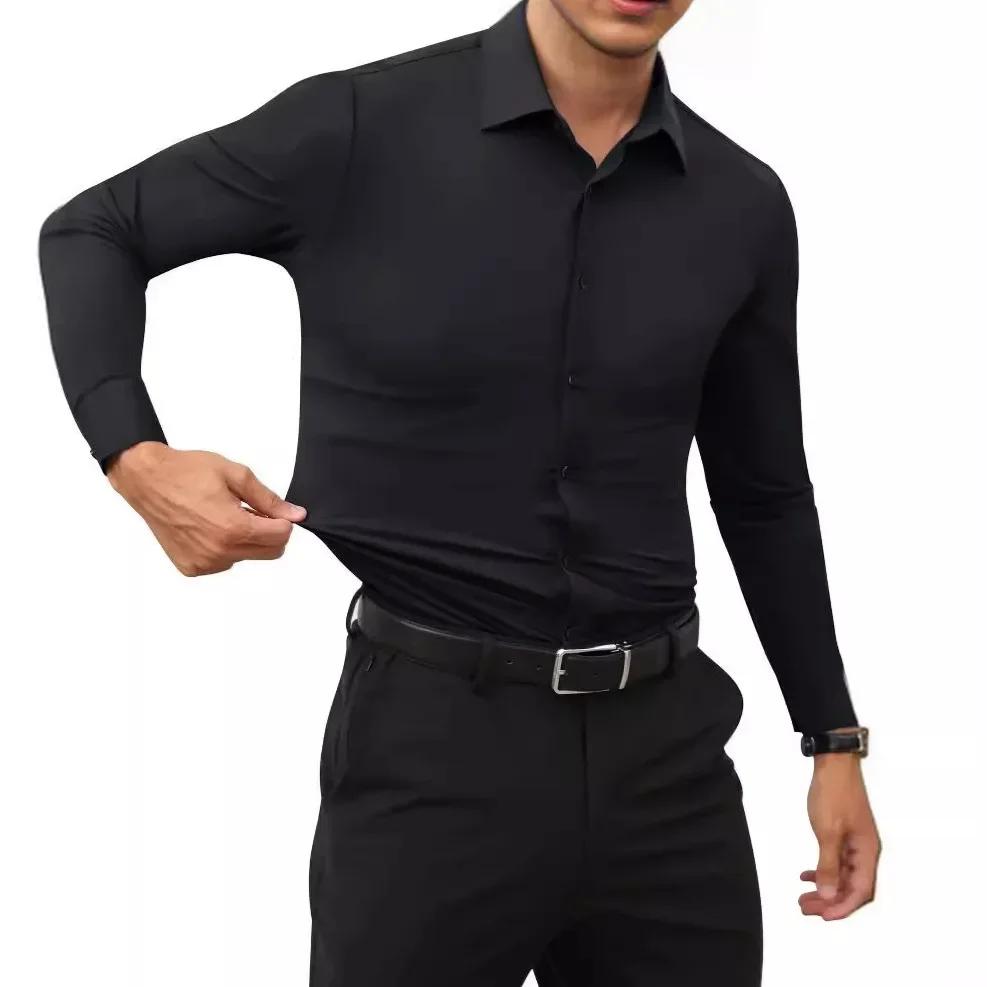 Chemise décontractée à manches longues pour hommes, élastique à quatre côtés, sans repassage, robe d
