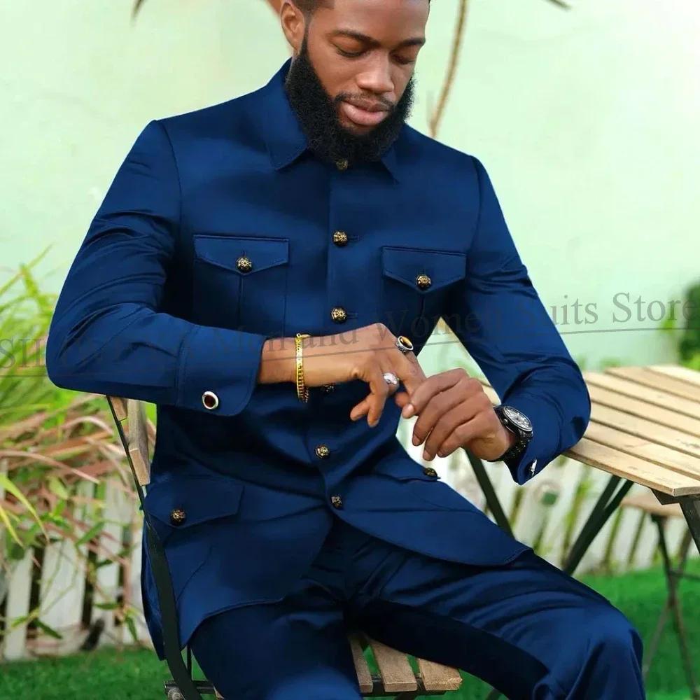 Costumes pour hommes 2 pièces mode col montant simple boutonnage costume couleur unie mariage smokin