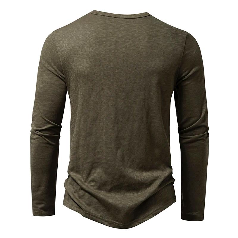 Nouveau hommes coton Henley t-shirt à manches longues T-Shirts basique décontracté bouton col respir