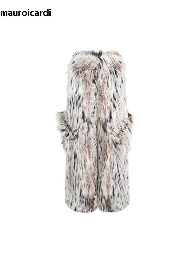 Mauroicardi automne hiver longue coloré épais chaud poilu moelleux fausse fourrure pantalon à jambes