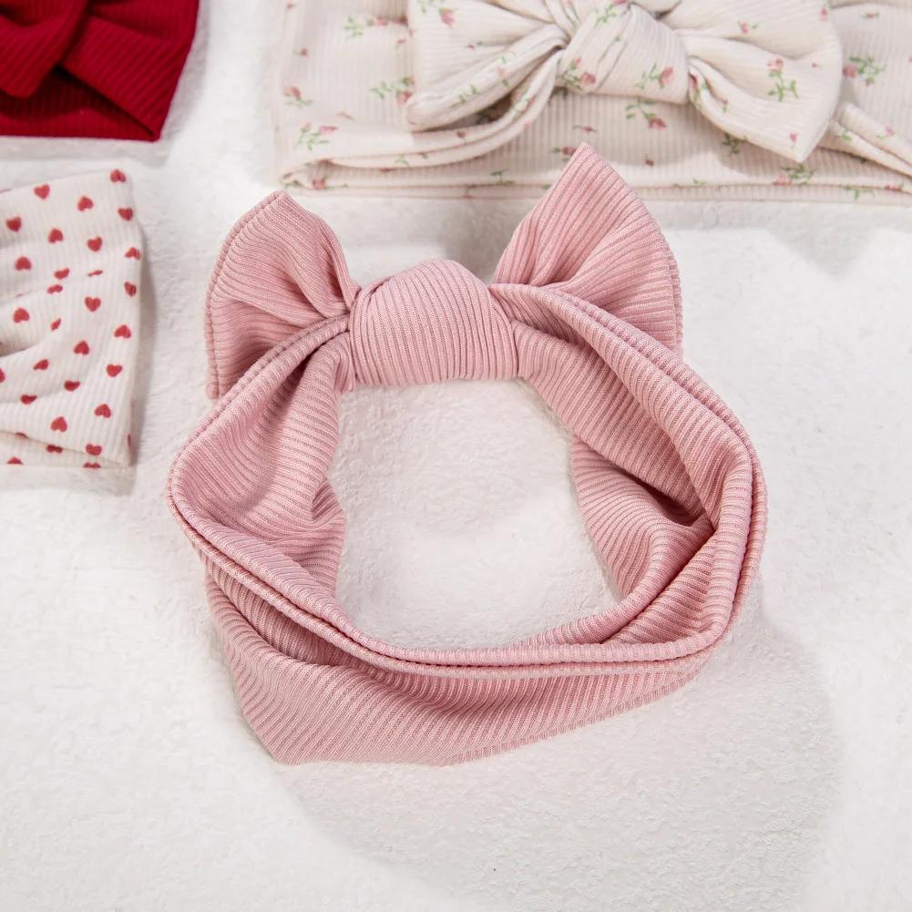 3 pièces/lot Ins côtelé bébé filles bandeaux Floral rouge coeur Dasiy imprimer arcs élastiques bande