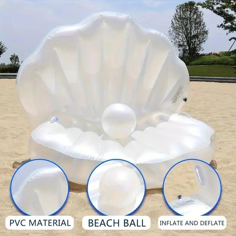 Flotteur gonflable de piscine de coquillage en PVC blanc en forme de coquille, flotteur géant de pal