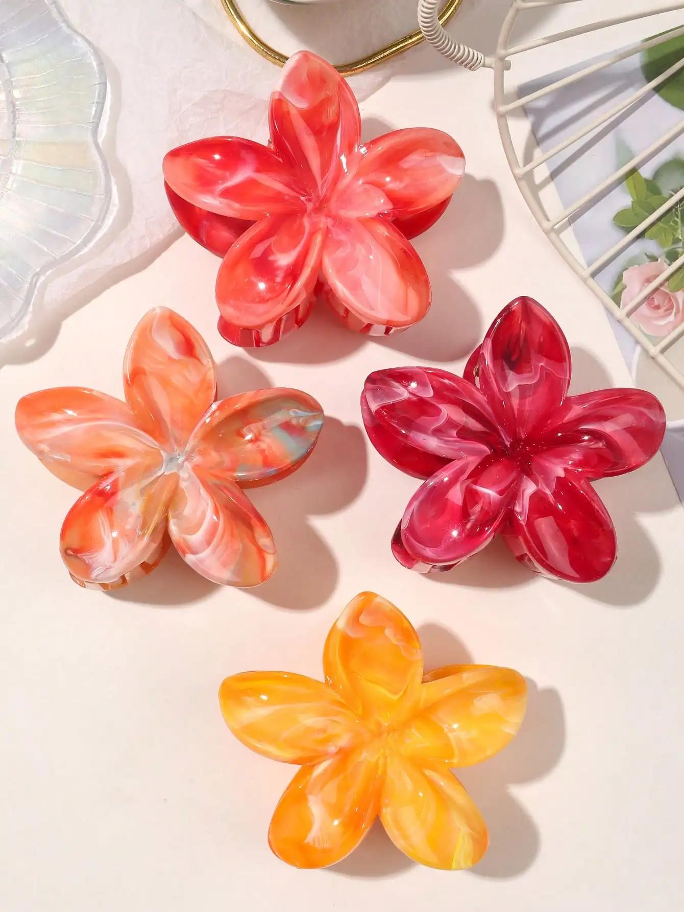 Pinces à cheveux Style forêt bohème pour femmes, 4 pièces, motif marbre Rose, pince requin à la mode