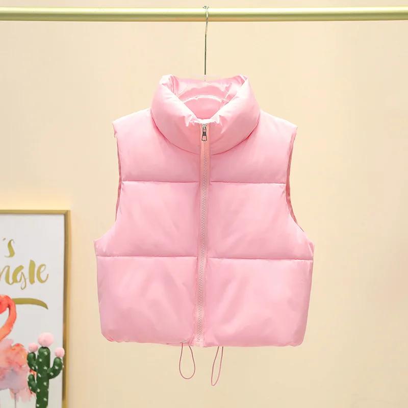 Gilet court sans manches pour femme, veste chaude à col montant avec fermeture éclair, manteaux cour
