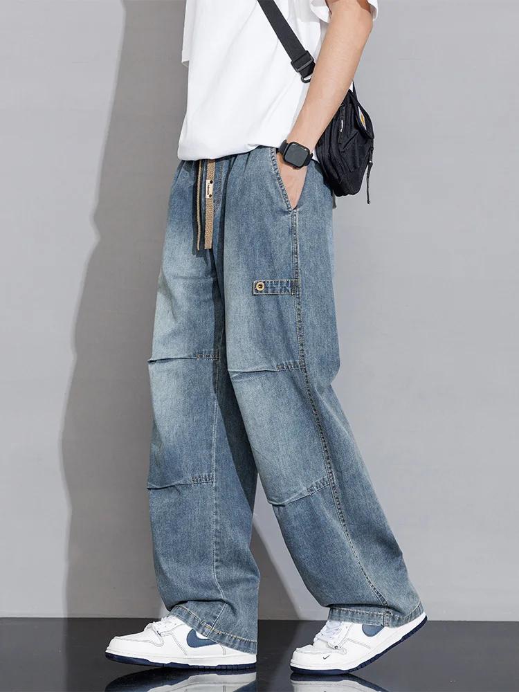 Jean cargo pour homme 2026 Nouvelle collection Printemps-Été, coupe large, en denim, style droit et 