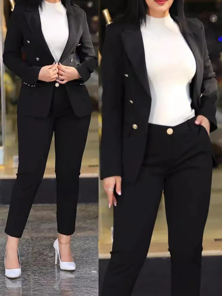 Ensemble de deux pièces pour femmes, costume uni + pantalon, coupe ajustée, mode professionnelle, do