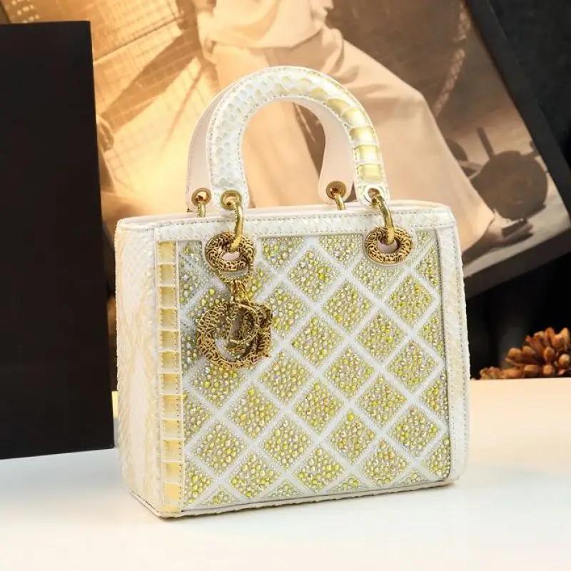 Petit sac à main entièrement en strass, sac à bandoulière de luxe en cuir véritable pour femmes, sac