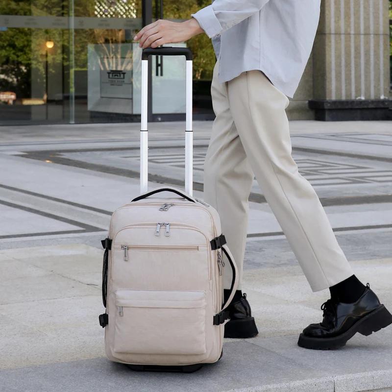 Sac à dos roulant bagage à main, sac à dos de voyage pour ordinateur portable avec roulettes pour ho