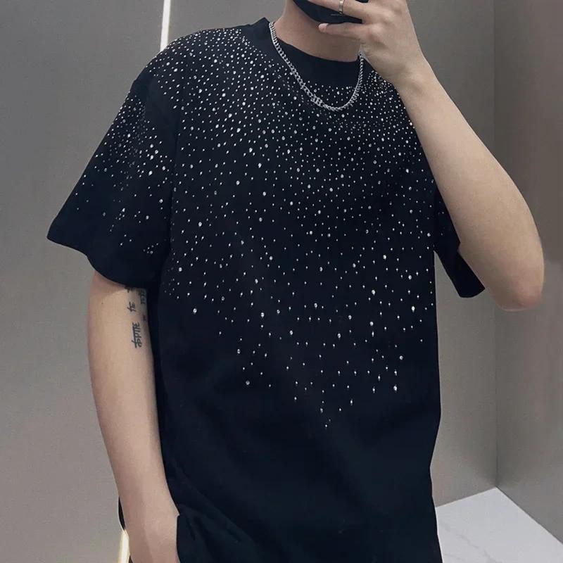 Été strass Rivet T-shirt pour hommes vêtements col rond T-shirt style décontracté mode haute rue 202