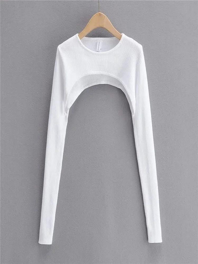 T-shirt tricoté à manches longues pour femmes, vêtements esthétiques Y2k, col rond, noir et blanc, S