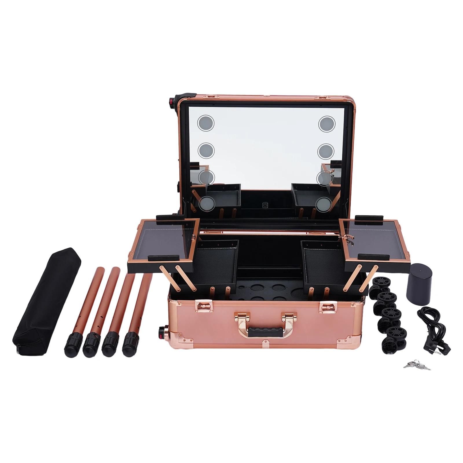 Mallette de maquillage roulante avec 8 lumières LED 5W, organisateur de rangement de grande capacité