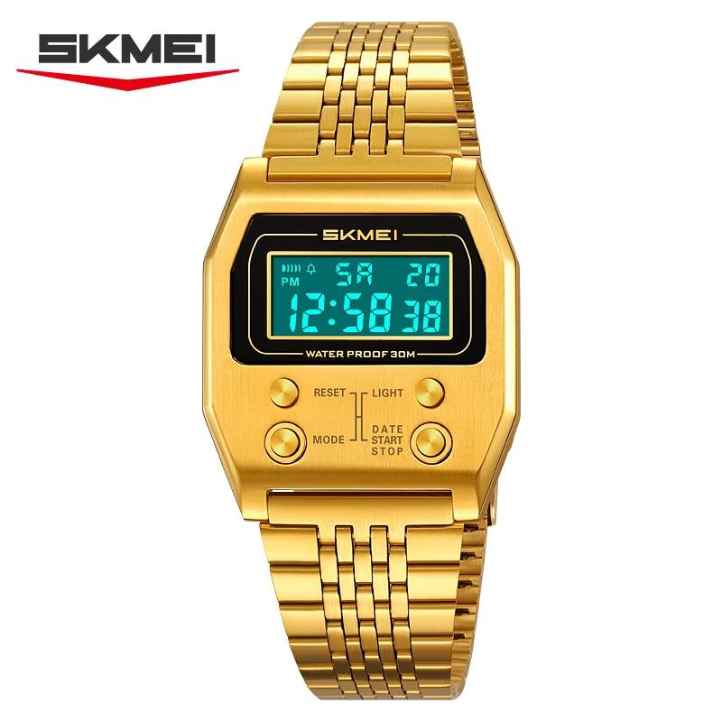 SKMEI 2460 montre numérique de sport étanche pour hommes en acier inoxydable de luxe rétro LED révei