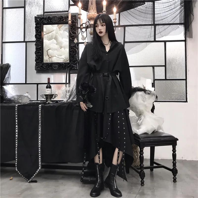 Jupe noire Harajuku pour femmes, Steampunk, gothique, Vintage, victorien, gitane, Hippie, fête Y2k, 
