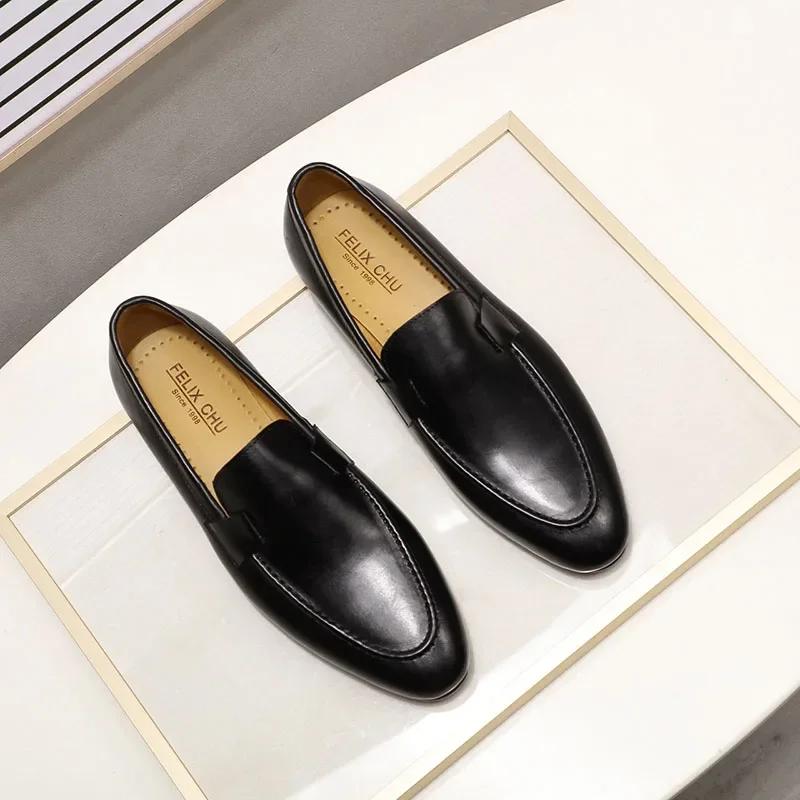 FELIX CHU Designer mode hommes mocassins en cuir à la main noir marron décontracté affaires robe cha