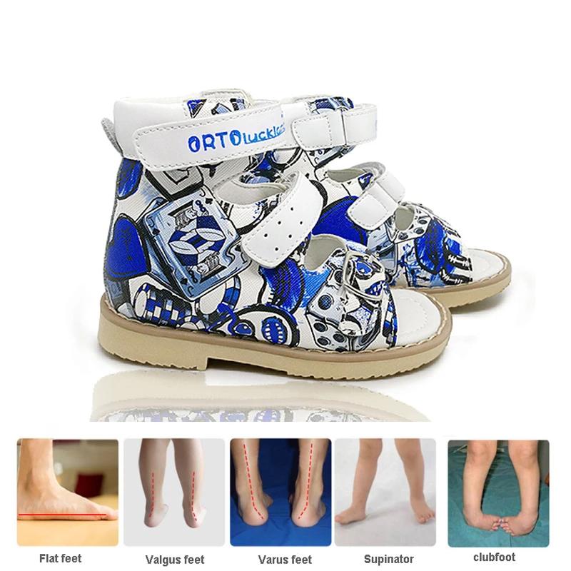 Ortoluckland enfants sandales garçons imprimé chaussures orthopédiques été enfants boucle sangle sou