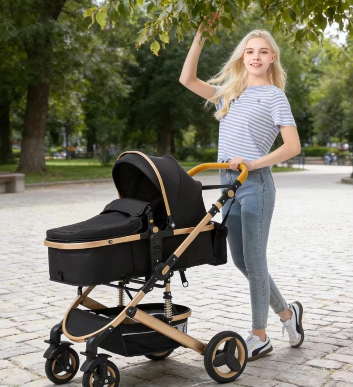 Poussette 3-en-1 pour bébé, compacte, tout-terrain, haute position, 4 roues, capacité 0-36 kg, pliab