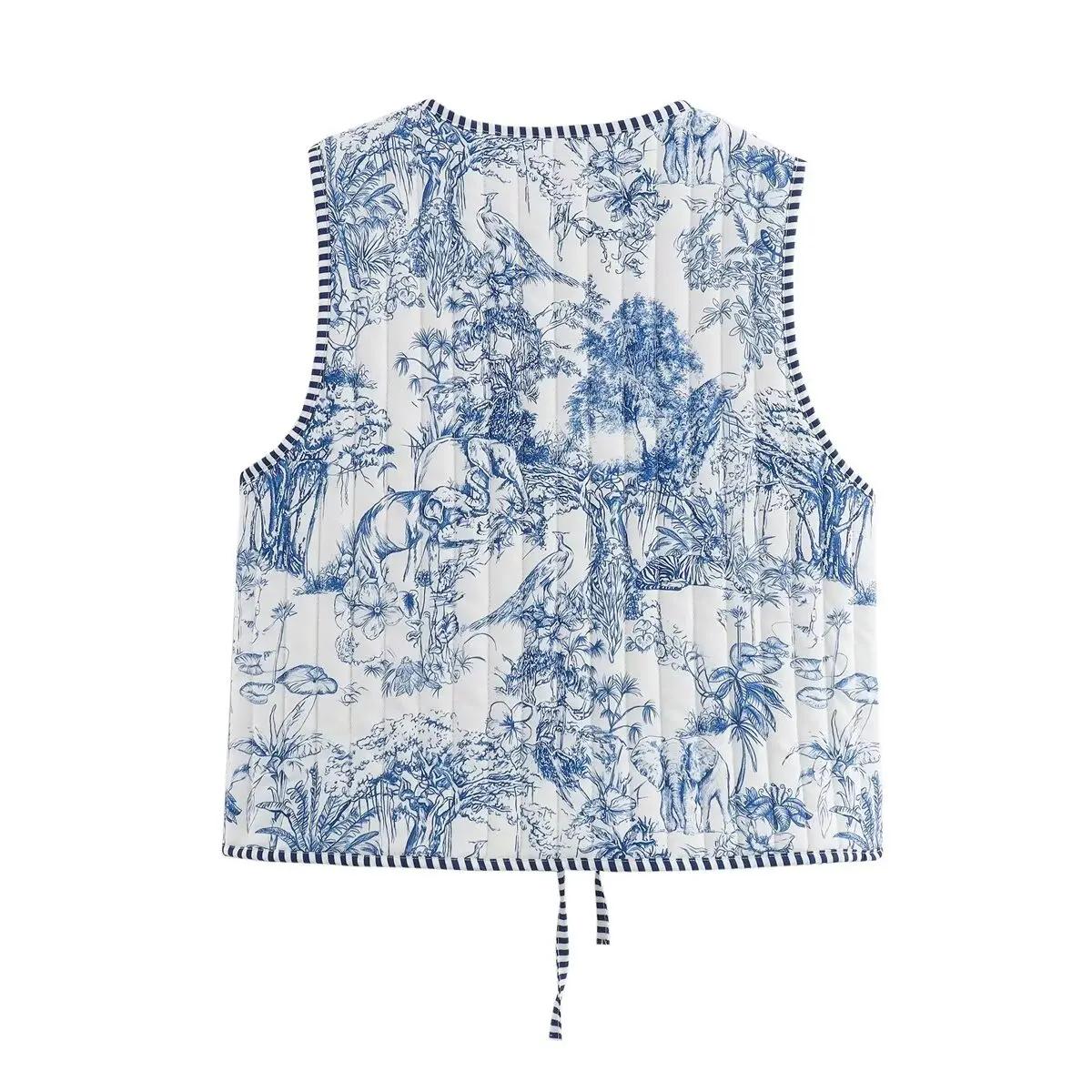 Gilet matelassé à lacets imprimé pour femme, Vintage, mode automne-hiver 2023, rétro, style national