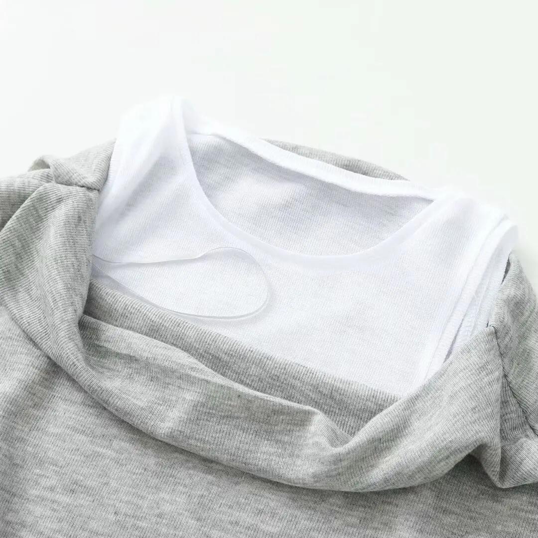 ETJ 2025 nouvelle mode femme couleur-blocage et patchwork faux deux pièces sexy épaules dénudées T-s