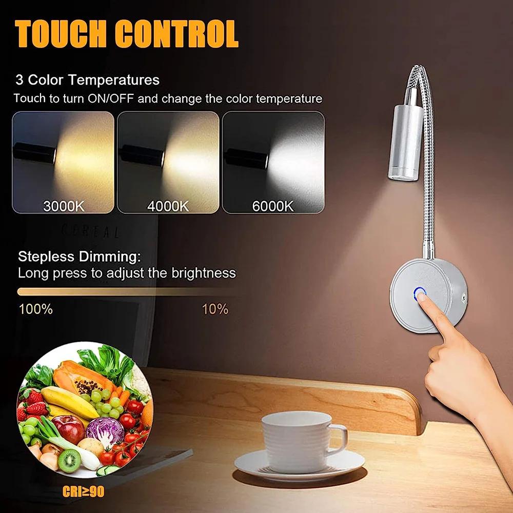 12-24V LED projecteur camping-car lampes de lecture col de cygne Flexible 3 couleurs Dimmable RV int