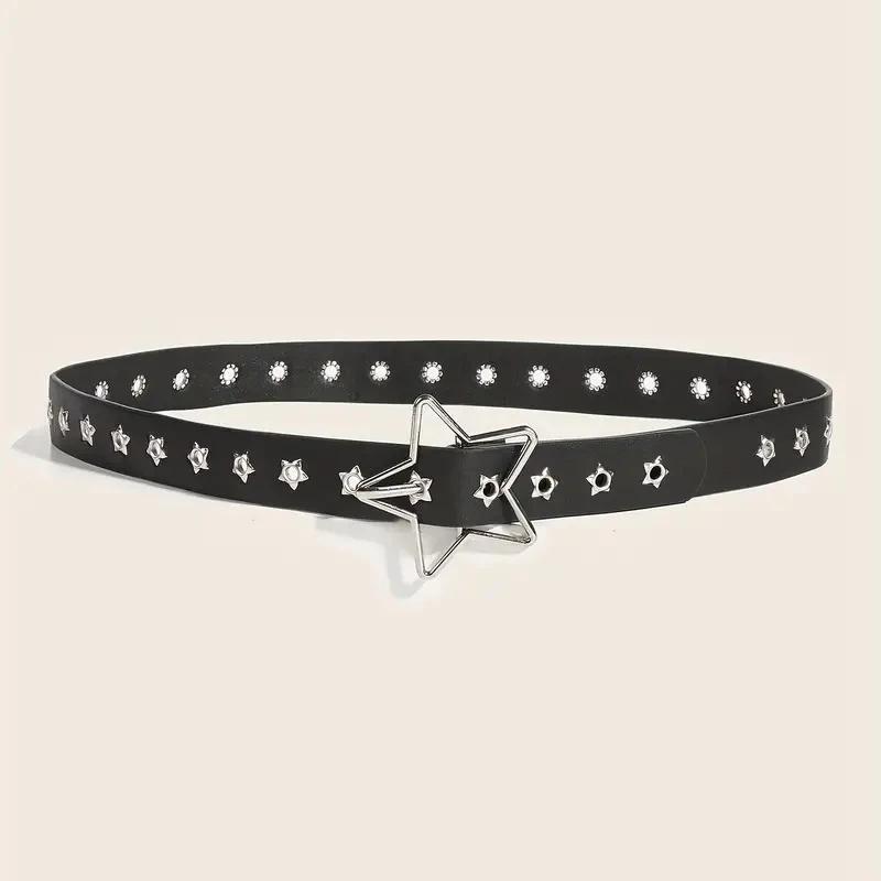 Y2K Punk étoile oeillet noir Rivet ceinture Goth Pu cuir ceintures pour femmes jean pantalon garçons
