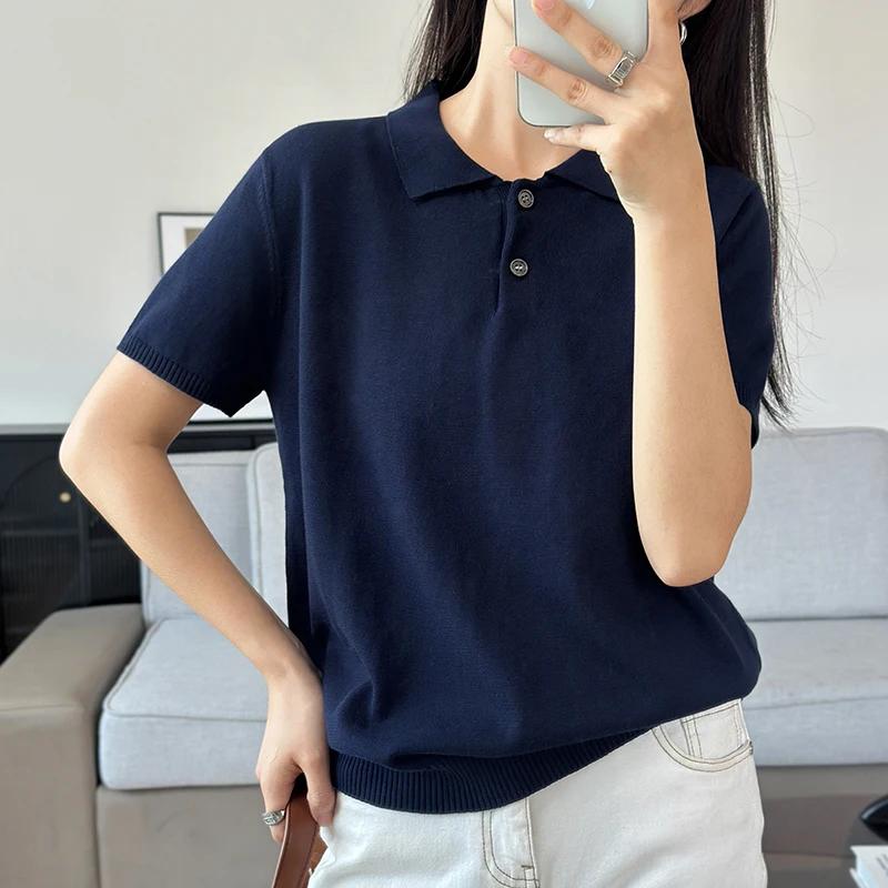 100% coton T-shirt pull femmes été col rond manches courtes tricot pull t-shirts décontracté bas por