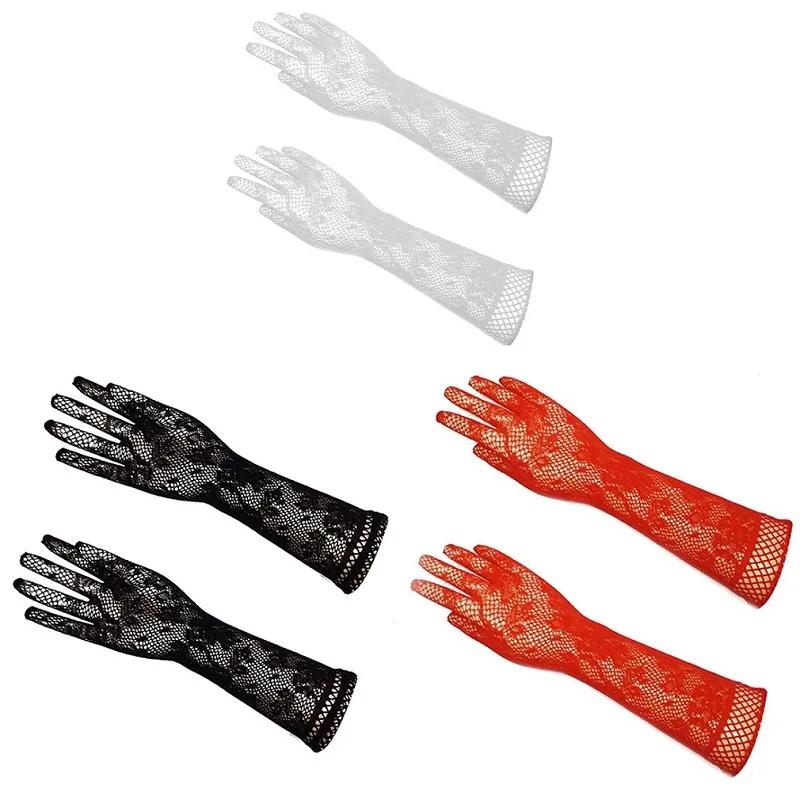Gants en dentelle à manches longues pour femmes, maille transparente, élastique floral, gants de mar
