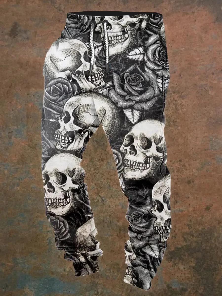Pantalon de jogging décontracté pour hommes avec cordons de serrage et imprimés de crânes d'Hallowee
