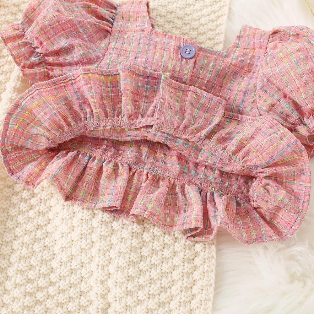 (0-3 ans) été bébé fille coton couleur Plaid bulle manches haut et short ensemble mignon princesse S