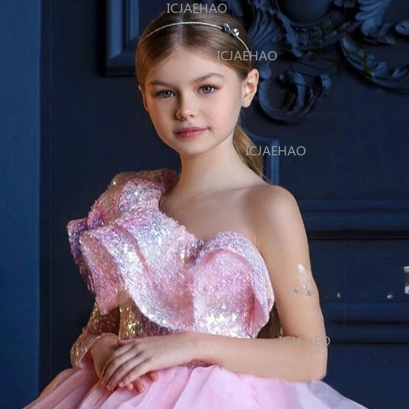 Robe de princesse pour filles 2026, robe de mariée à fleurs, robe de demoiselle d'honneur asymétriqu