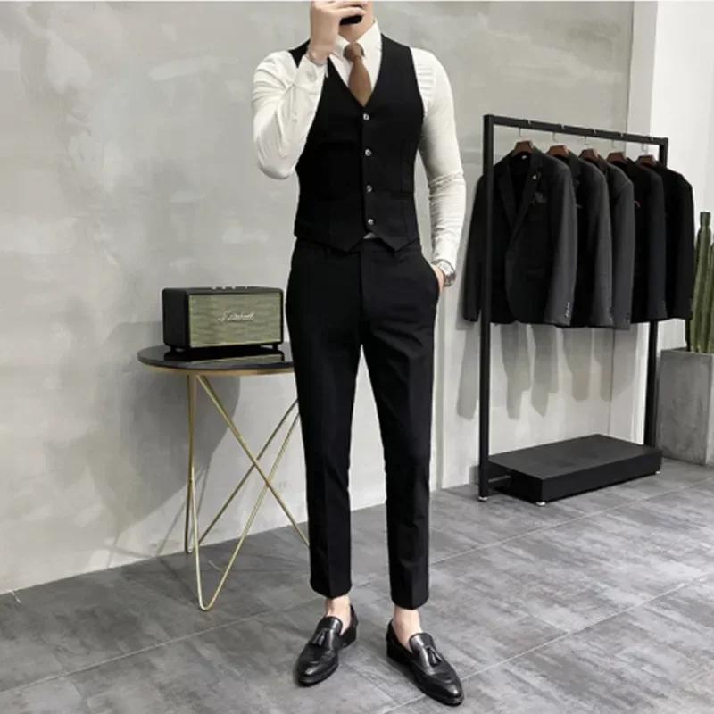 (Veste + gilet + pantalon) haut de gamme marque Boutique mode couleur unie hommes décontracté costum