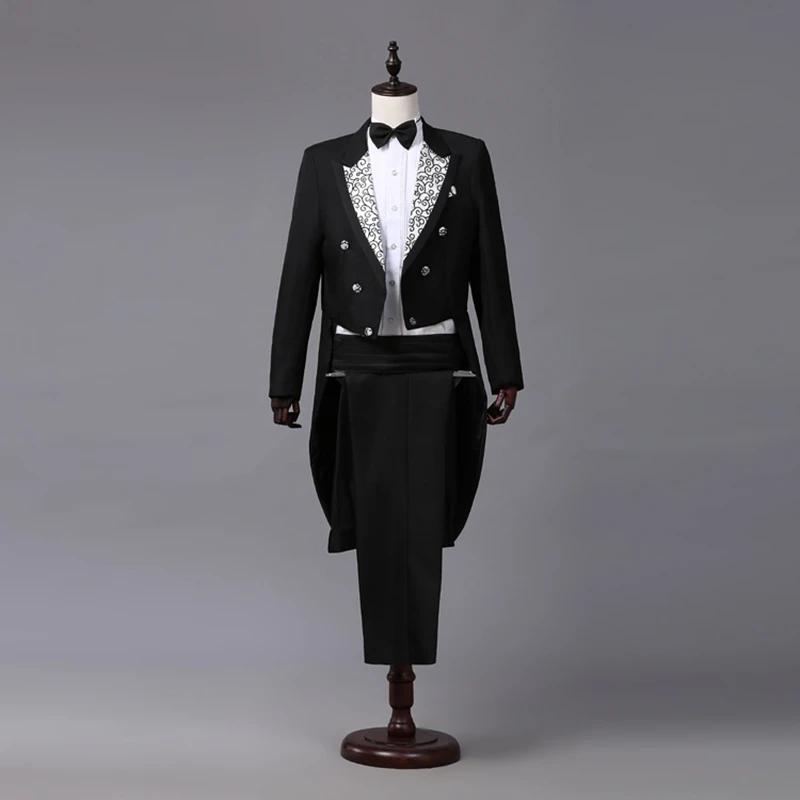 Veste de costume classique pour homme, style moderne blanc et noir, avec queue-de-pie, pour chanteur