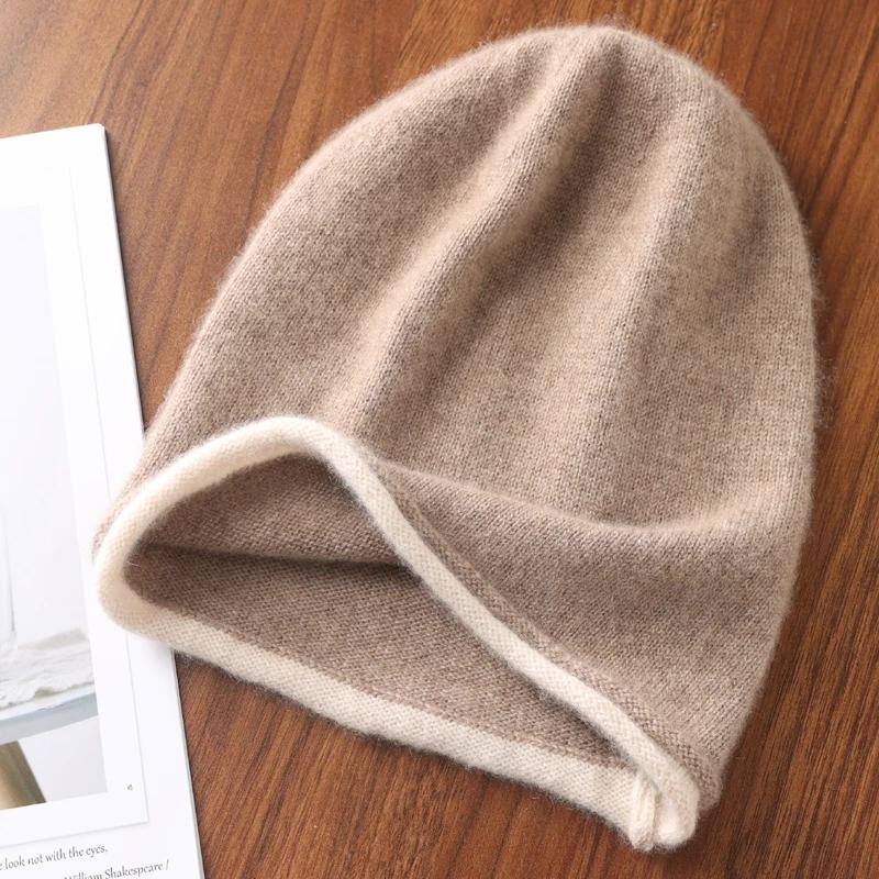 Chapeau d'hiver à bords bouclés pour femmes, 100% laine mérinos tricotée, doux et chaud, à la mode, 