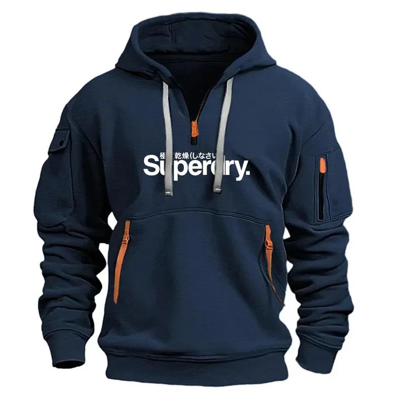 Sweat à capuche chaud pour hommes, Long, quotidien, extérieur, multi-poches, fermeture éclair, confo