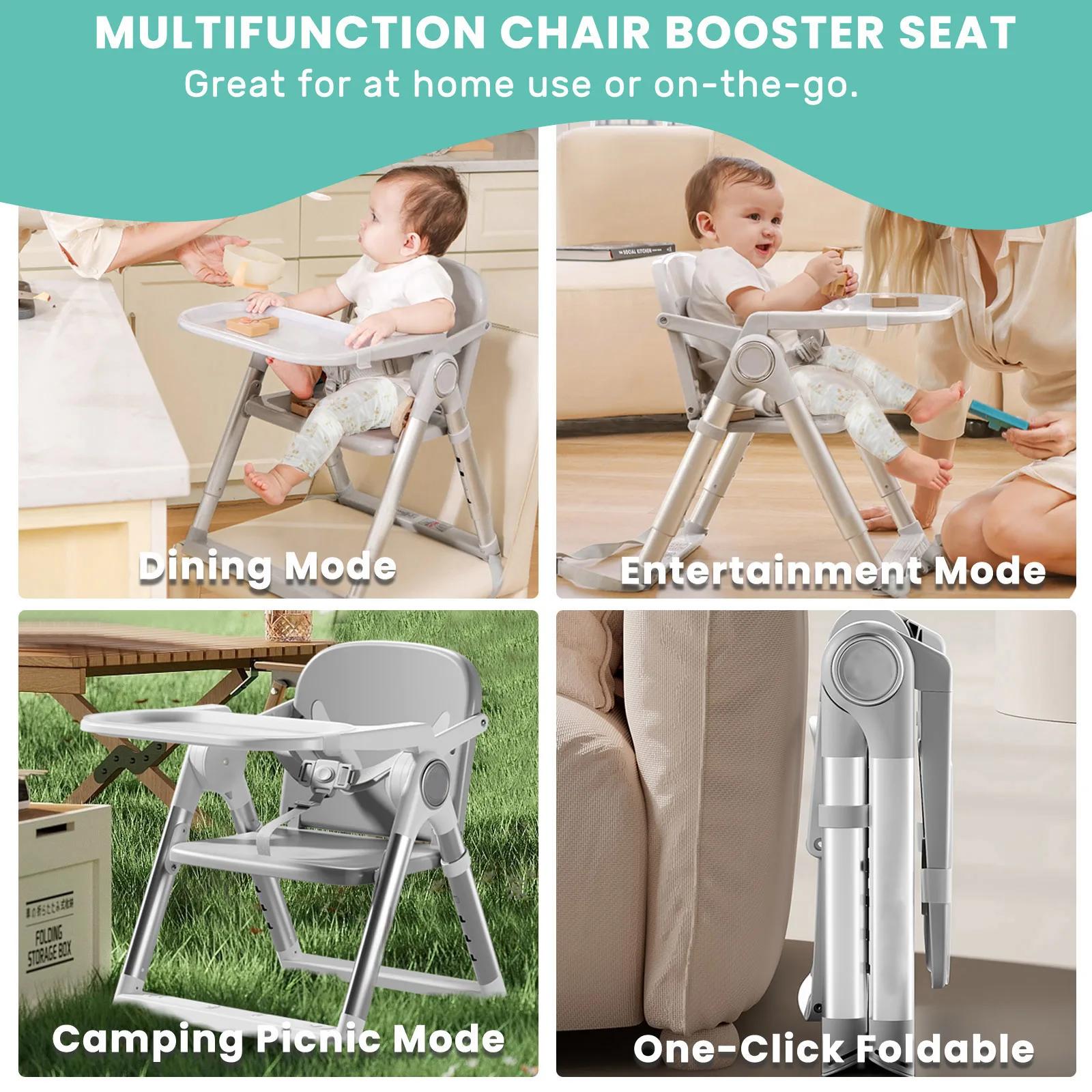 Salle à manger avec siège rehausseur portable 3 en 1, chaise haute pliable et réglable avec assiette