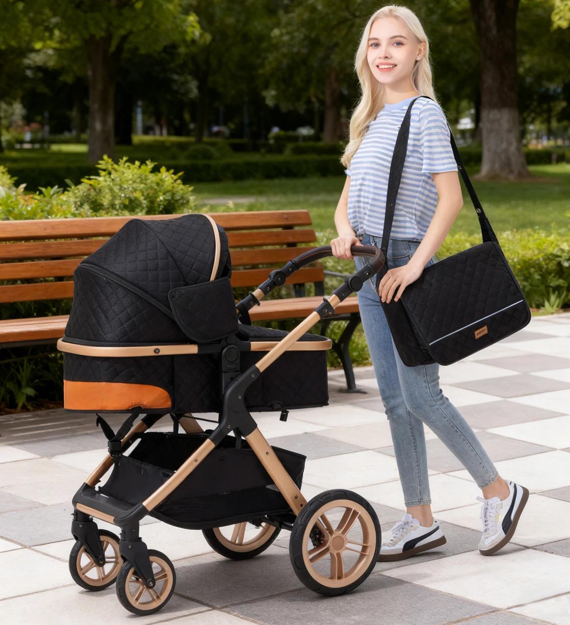 Poussette 3 en 1 pliable voyage avec siège surélevé - Cadre aluminium pour nouveau-né portable compacte