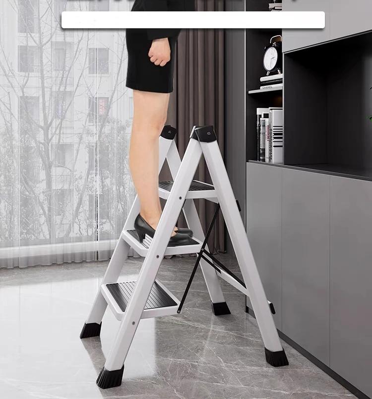 Chaise-échelle pliable 3 marches en acier carbone blanc, haute capacité de charge, pour cuisine et u