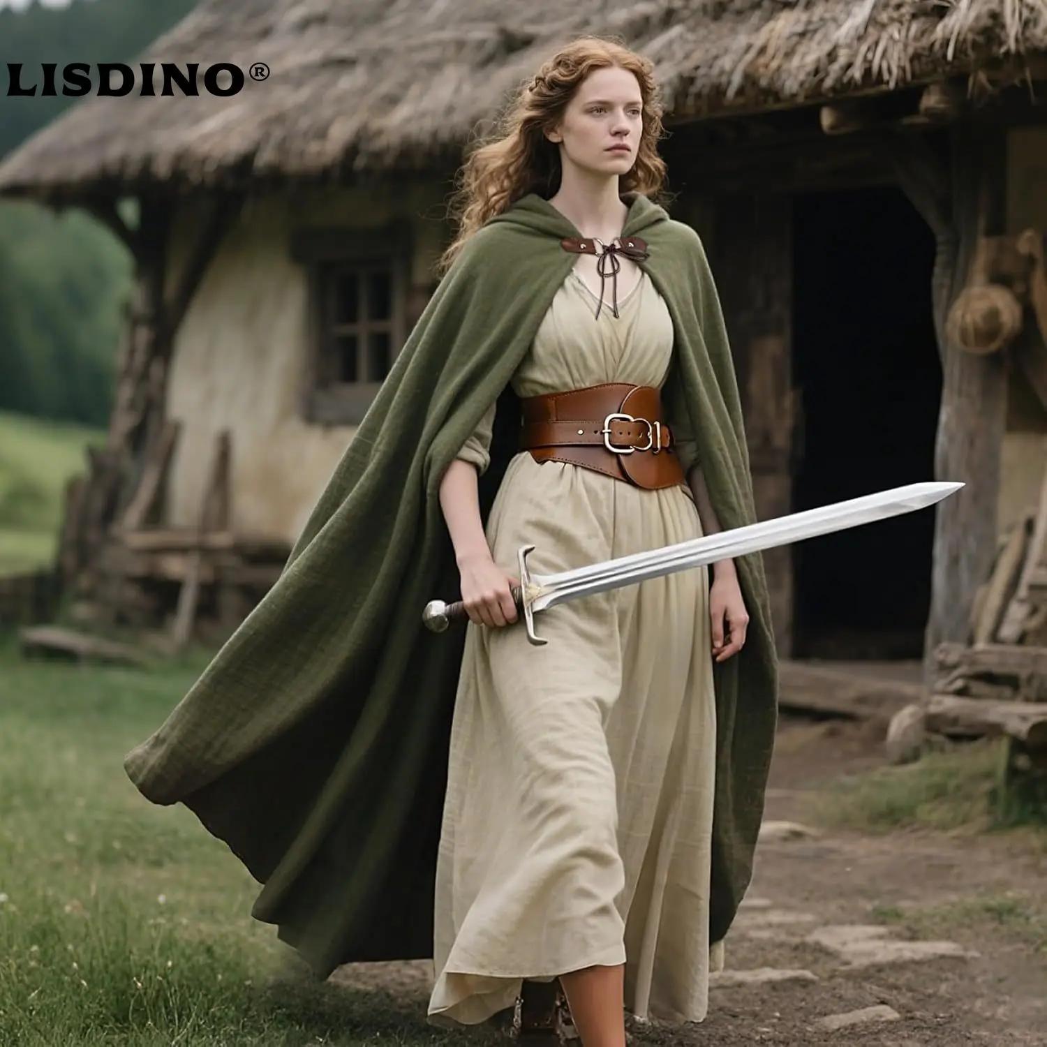LisdinoL'VOW Cape à capuche médiévale Cape Renaissance en lin avec capuche - Halloween Hobbit Cospla