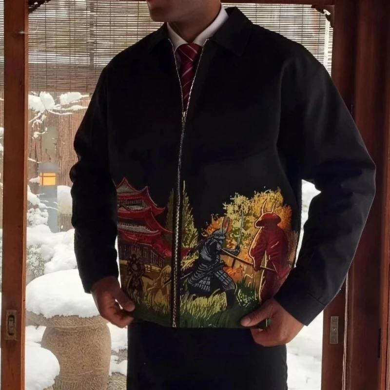 Veste pour homme, broderie samouraï japonaise, manteau de baseball vintage, Harajuku, unisexe, brode