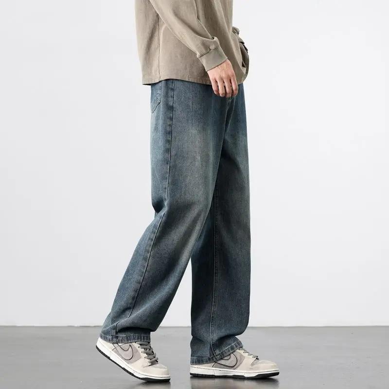Nouveau Jean Droit Vintage pour Homme Printemps-Automne, Pantalon Décontracté de Haute Qualité, Styl