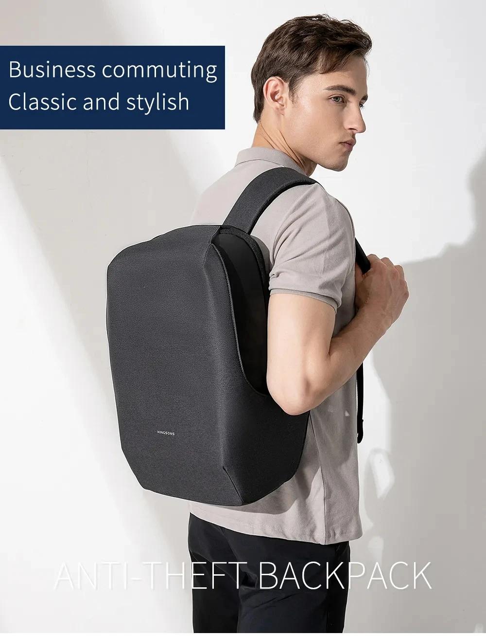 Kingsons-Sac à dos antivol pour homme, résistant à 180 °, ouvert, chargement USB, sac pour ordinateu