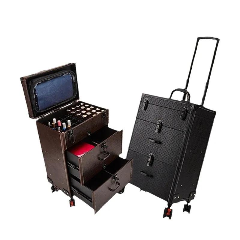 Trousse de tatouage professionnelle avec roulettes à frein pivotant, grande capacité, organiseur de 