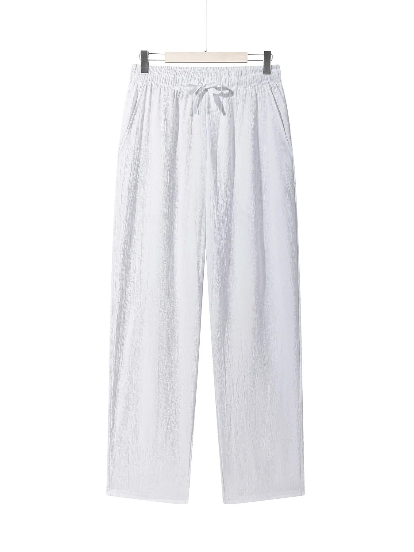 Pantalon léger pour hommes, pantalon de survêtement décontracté, couleur unie, cordon droit, respira