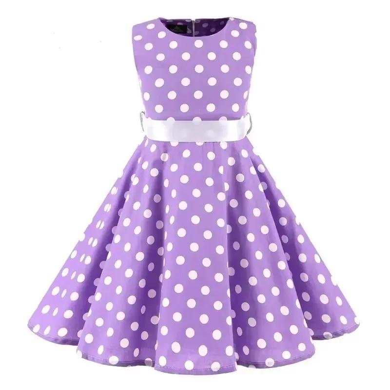 Robe d'été mi-longue en coton pour enfants, Vintage, à pois, motif Floral, pour bébé fille