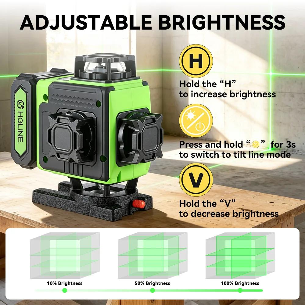 Niveau laser 4D HGLINE 16 lignes, contrôle à distance par application, rechargeable, auto-nivelant, 