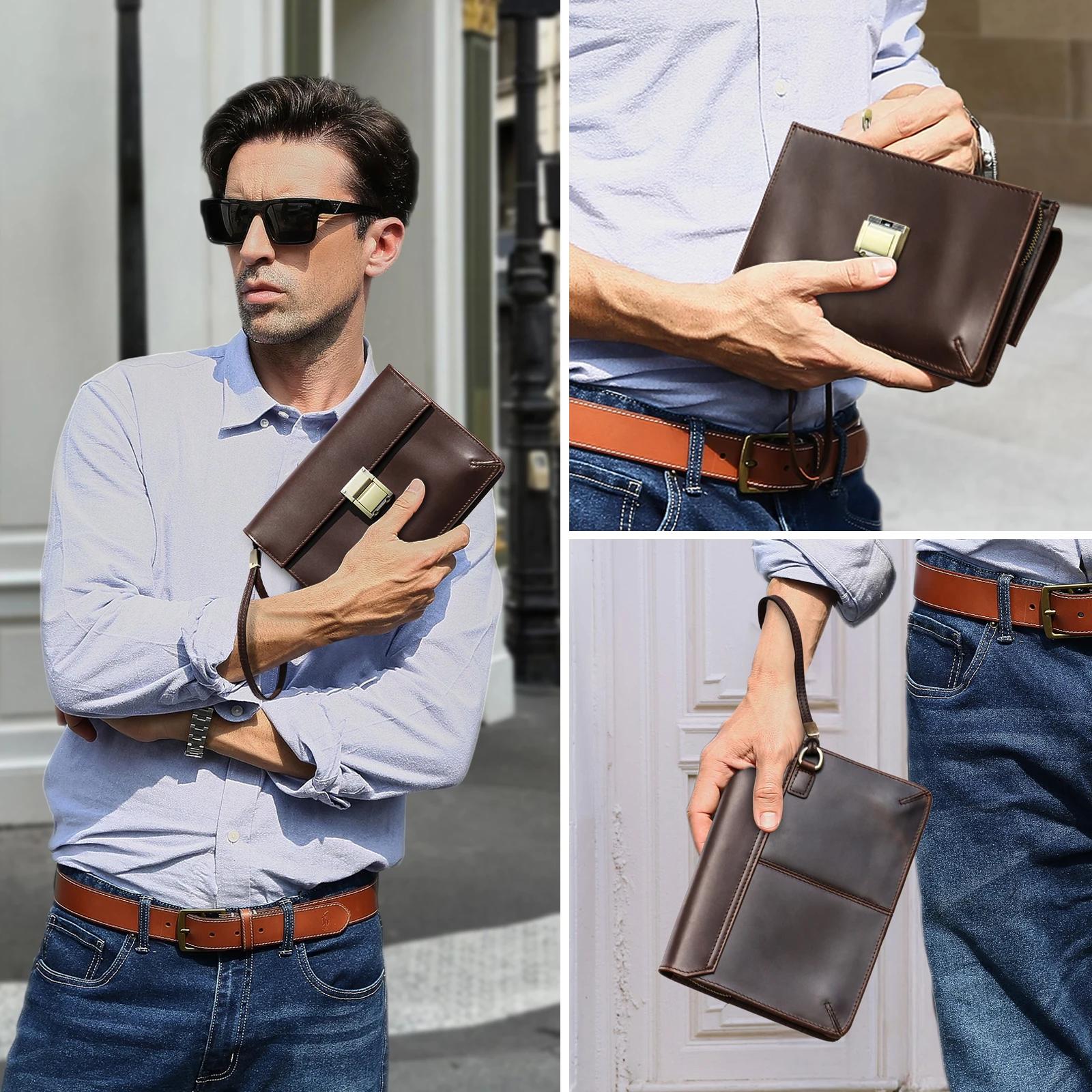 CONTACT'S-Pochette de Luxe en Cuir group pour Homme, Sac à Main de Styliste avec Mot de Passe, Porte