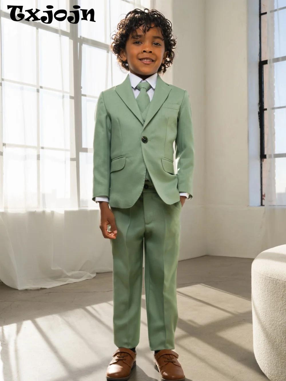 Costume vert menthe pour enfants, coupe ajustée, 3 pièces, tenue de performance, ensemble de costume