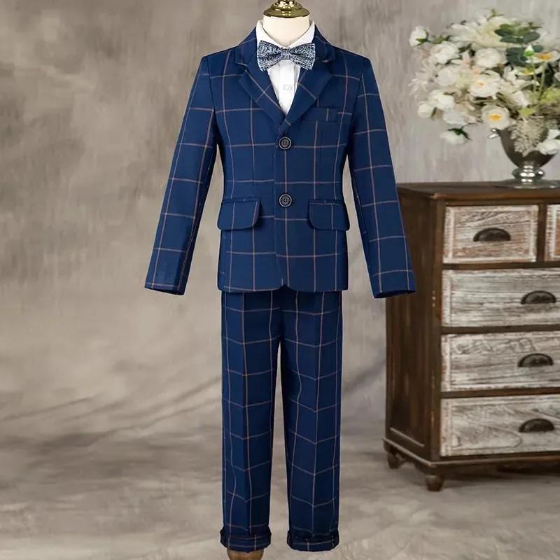 Costume formel à carreaux pour garçons, 3 pièces, smoking de mariage pour enfants, pour hôte, specta