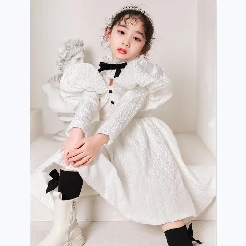 Nouvelle Robe de Princesse Blanche pour Filles 2026, Tenue de Soirée Élégante Rétro pour Piano, Robe