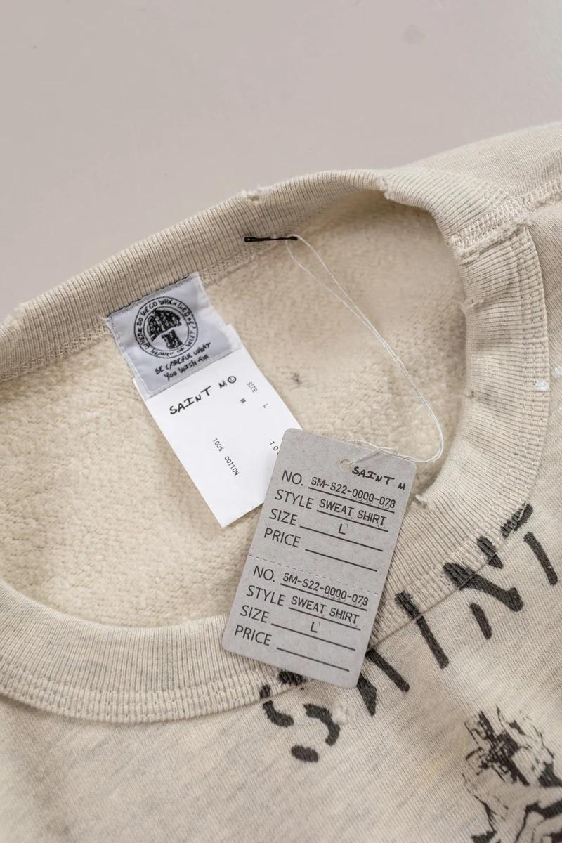 SAINT Vintage pull éclaboussé d'encre Graffiti Destruction col rond à capuche automne hiver hommes f